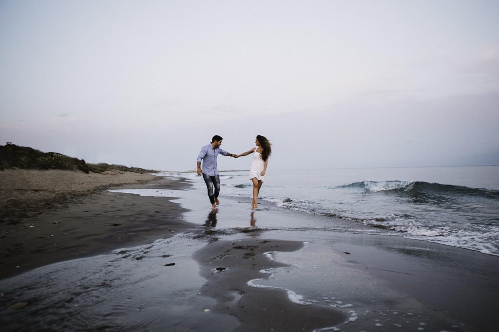 valentines day background, nature, couple, beach, walking, holding hands, sea, outdoors, secluded beach, landscape, having fun